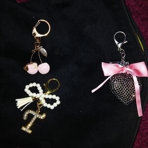 Handmsde Pink and Gold Charm Keychains